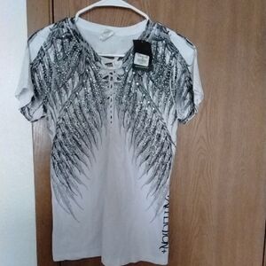 Affliction White Tee with Black Wing Design